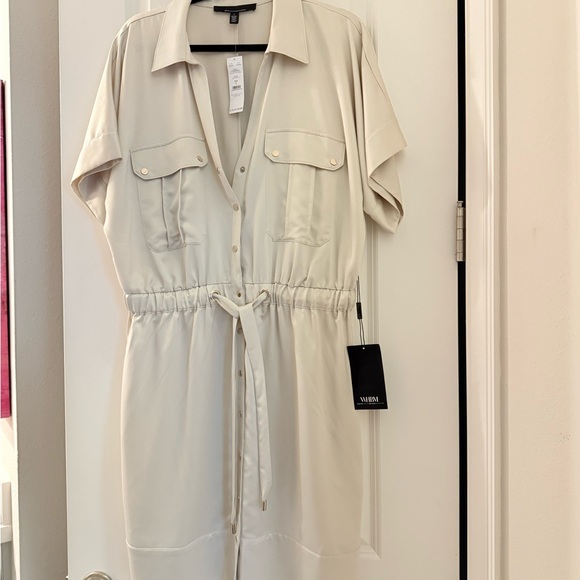 WHBM Cream Silk-like Gold Button Midi Dress - Picture 4 of 4